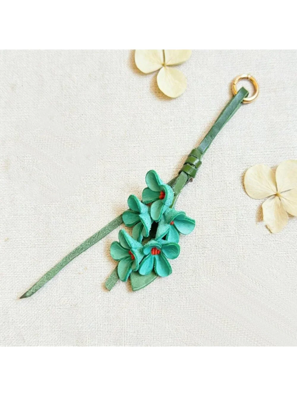 Boho Genuine Leather Flower Keychain | Cute Bag Charm for Handbag & Purse